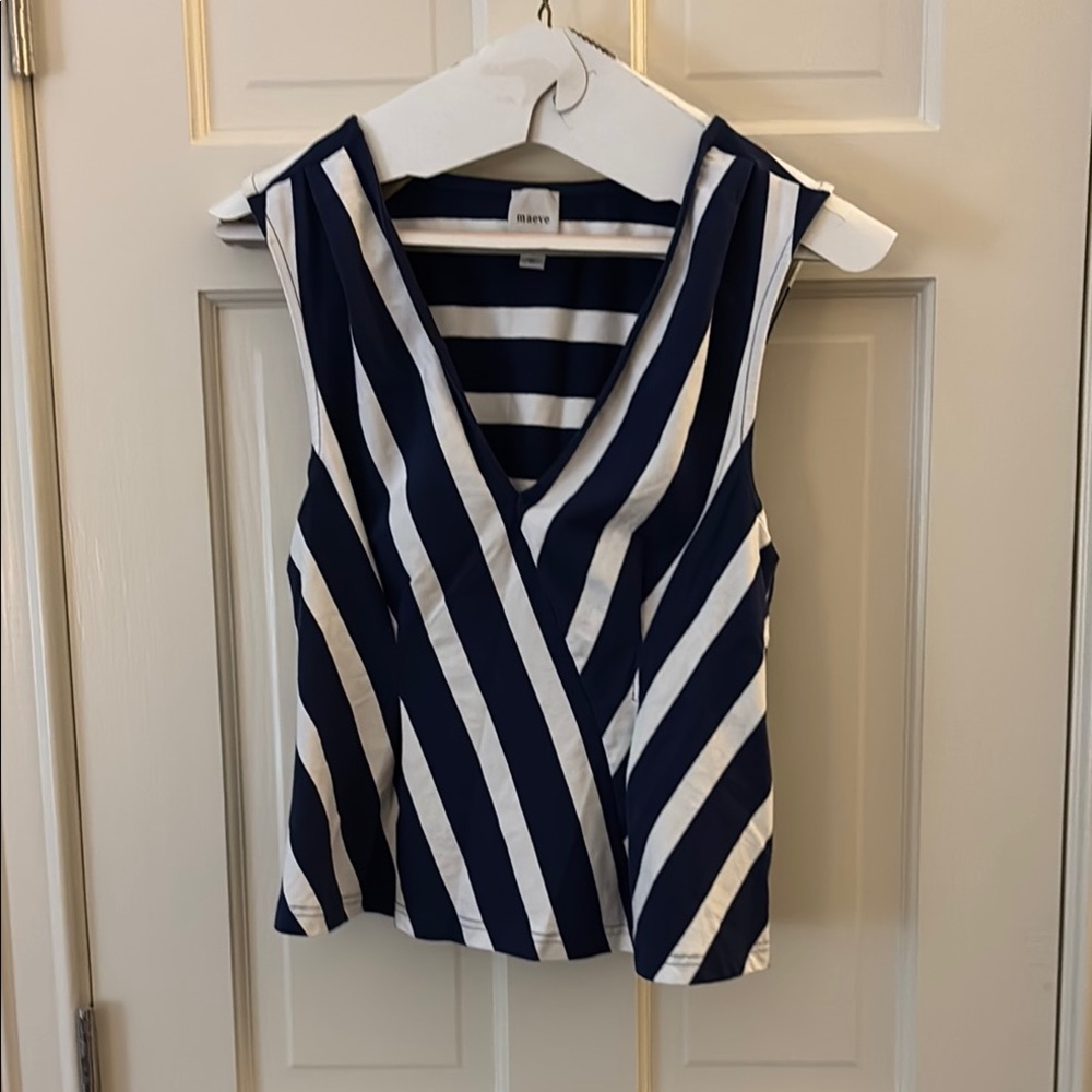 Anthropologie Blue and White Wrap Sleeveless Tank Top